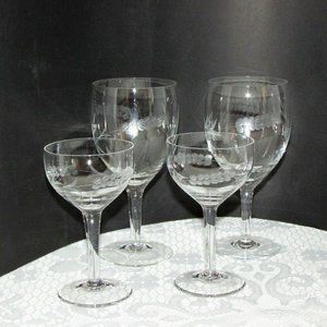 4 Vintage Cut Crystal Goblets Wine Sherry Glasses 2 Sizes Mid-century Glassware